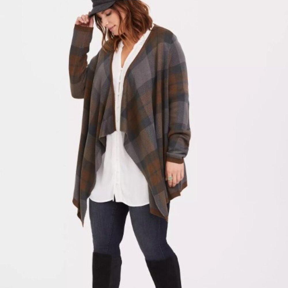 Torrid Outlander Plaid Tartan Drape Cardigan, Size 1 (XL)